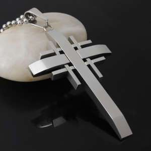 Large Mens Stainless Steel Cross Pendant Necklace Chain  