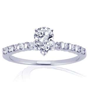 65 Ct Pear Shaped Diamond Engagement Ring SI1 E COLOR Channel Set 14K 