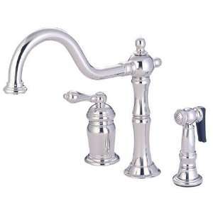   Deck Mount Widespread Kitchen Faucet with Brass Sprayer, Chrome Home