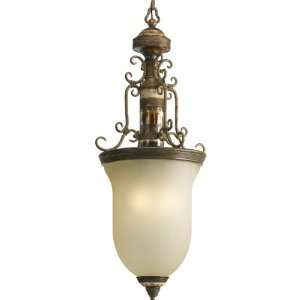   Chain Hung Three Light Large Foyer with Antique Stone Glass, Desert