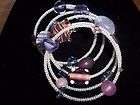 Fashon Jewelry, Purple Glass Bead, 5 Loop, Memory Wire Bangle Bracelet 