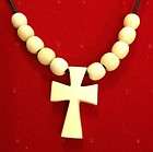 Vintage White Cross Jewelry Necklace Stone Cream Beads 