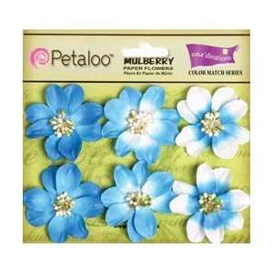  Petaloo Darice Camelia Mulberry Paper Flowers 6/Pkg Marine 