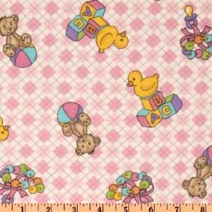  43 Wide Comfy Flannel ABC Blocks Pink Fabric By The Yard 
