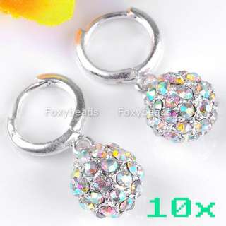5Pairs AB Clear Crystal Disco Rhinestone Bead Silver Plated Hook 