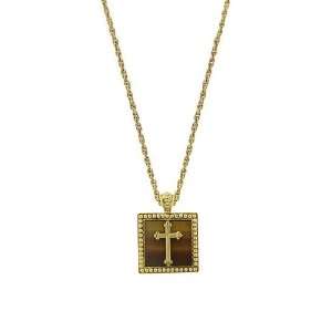 Golden Tiger Eye Square Cross Necklace Jewelry