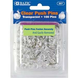  BAZIC Clear Transparent Push Pins (100/Pack) Box Pack 24 