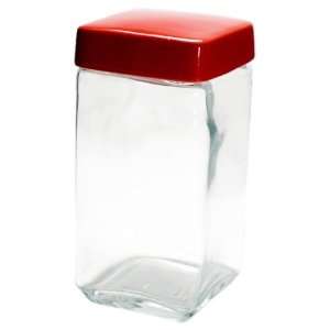  Housewares International 64 Ounce Glass Canister with Red 