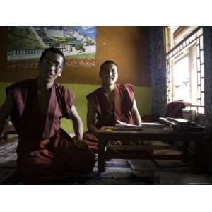 Monks Study at a Low Table by a Window, Qinghai, China Photographic 