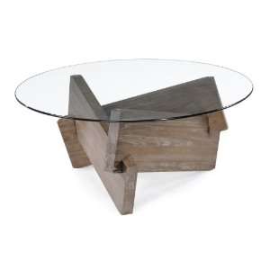     Wood and Glass Round Coffee Table / Cocktail Table