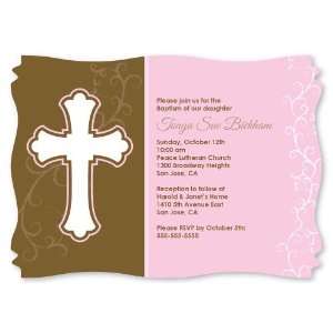  Little Miracle Girl Pink & Brown Cross   Personalized Baptism 
