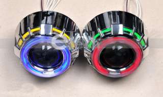 2x Xenon Projector Lens HID Kit Universal H4 H7 angel eyes Lamp Red 