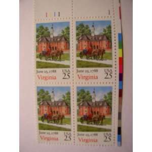  US Postage Stamps, 1988, Virginia, S# 2345, Plate Block of 