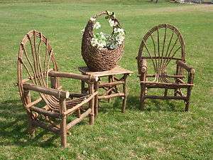 Grapevine 2 chair   table outdoor Amish Rustic Log patio and porch 