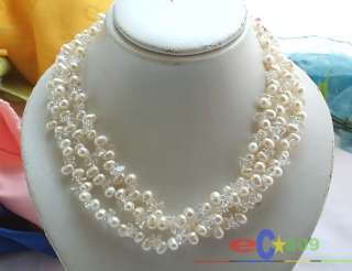 3ROW WHITE RICE FW CULTURED PEARL CRYSTAL NECKLACE  