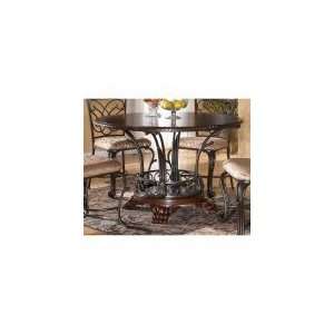  Round Wood Top Table by Ashley   Bronze & Dark Brown (D345 