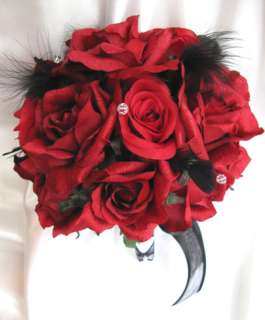 Bridal Bouquet wedding flowers APPLE RED / BLACK  