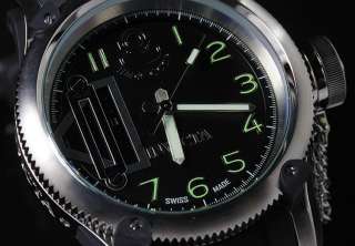   Mens Russian Diver Quinotaur Swiss Made GMT Black Dial Watch 0362 NEW