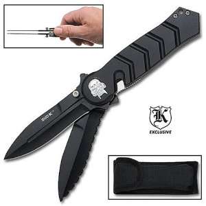  2 Blade Black Skull Folding Pocket Knife Sports 