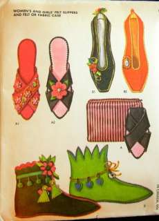 Vintage 1962 Felt Fabric Slippers & Carrying Case Sewing Pattern   3 