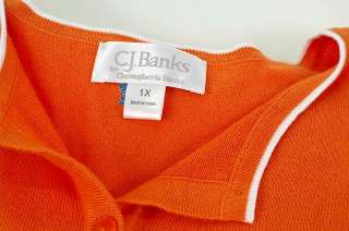 CJ Banks Orange Cotton Cardigan Sweater w/ Embroidered Flowers Plus 1X 