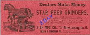 OLD 1898 P & O STAR FEED GRINDER AD NEW LEXINGTON OHIO  