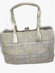 Coach Multi Plaid Framed Carryall Purse Lavender and Gold F17213 NWT 