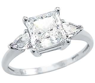Solid 14k White Gold Princess Cut CZ Engagement Ring  