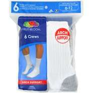 Fruit of the Loom Mens Crew Arch Support Socks   6 Pair 