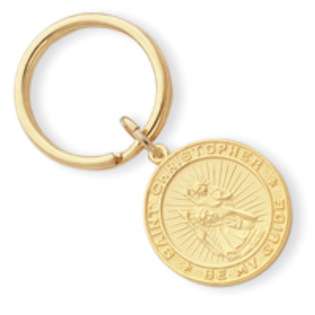 JewelryWeb Gold plated Large Round St. Christopher Key Ring at  