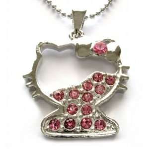    Kitty Pink Swarovski Crystal Necklace Pendant 