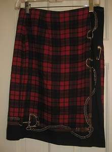   Plaid Wrap Skirt Red Black Horse Tack Leather Bridle Size 6  