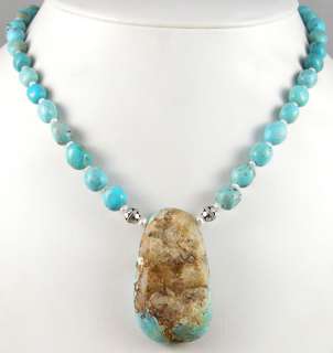 RARE NATURAL TURQUOISE DRUZY PENDANT NUGGET BEADS Necklace  