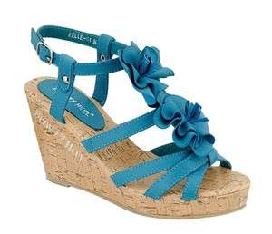 PINKY ~ BLUE OPEN TOE PLATFORM WEDGE WITH CORK SIDING ~ SHOES  
