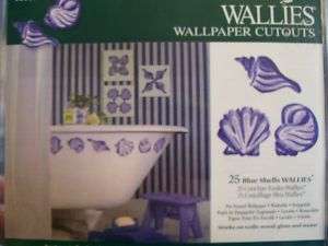 25 Wallies Wallpaper Cutouts Blue Shells Bathroom NIP  