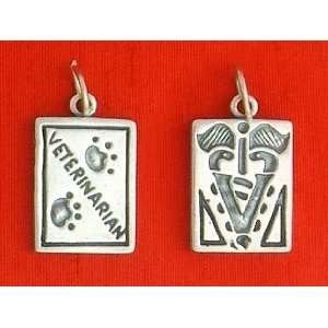  Sterling Silver Charm, Veterinarian, 2 sided, 3/4 inch, 2 