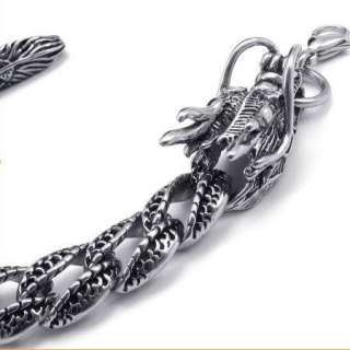 New Cool Men Silver Dragon Stainless Steel Bracelet Bangle Chain Gift 