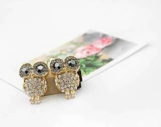 Cute Bling Full Rhinestones Owl Nice Korean Fashion Stud Earrings 