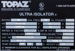 Topaz Square D 30 kVA Ultra Isolator Transformer Suppressor  