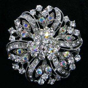 VTG Style Bridal Flower Brooch Pin w/ Swarovski Crystal  