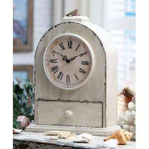  Wood Mantle Clock with Drawer Antiqued Cream Finish