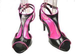 Anne Michelle womens T strap sandals stiletto high heel shoes black 
