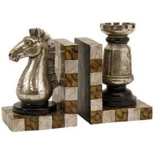  Set of 2 Silvered Chess Pieces Bookends