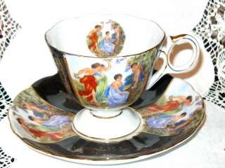   Royal Halsey China FOOTED PORTRAIT BLACK Tea Cup and Saucer  