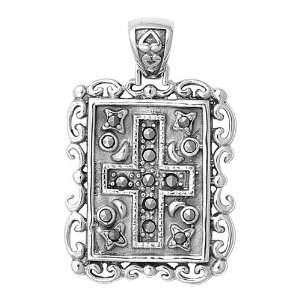   Silver Square Filigree Pattern Cross Marcasite Pendant Jewelry