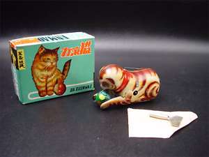 Tin Windup Playful Roll Over Kitty Cat Toy NMIB  