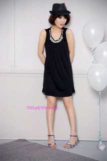Japan Pearl Neckline Knit Little Black Dress  