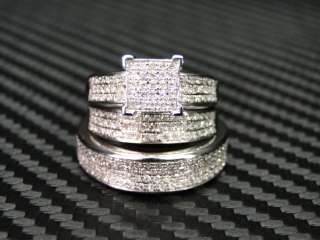   WEDDING/ENGAGEMENT BRIDAL RING 14K WHITE GOLD 3 PIECE/TRIO SETS  