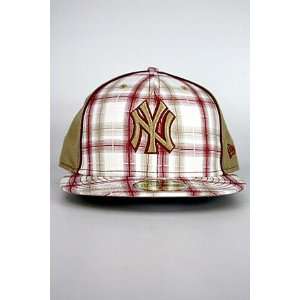  Plaid New York Yankee Hat Khaki  White  Burgundy 8 