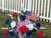 Patriotic Memorial Flowers Saddle Red White Blue Silk  